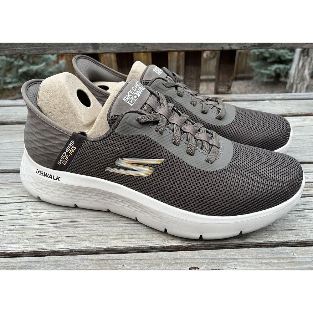 New! Skechers Slip-ins Men’s 11.5 Go Walk Flex Hands Up Shoes Brown 216496 - Picture 2 of 12